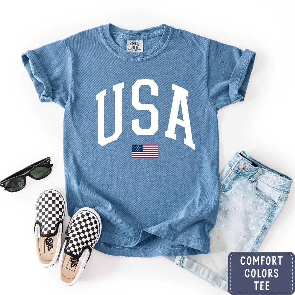 Kids Big USA Shirt, Girls Patriotic Shirt Kids, Boys July 4th Graphic Tee Shirt